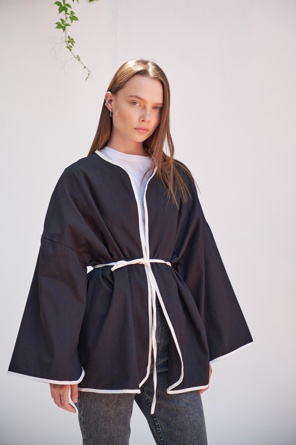 Vio Kemerli Kimono Siyah