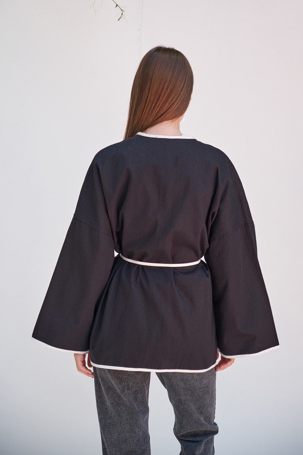 Vio Kemerli Kimono Siyah