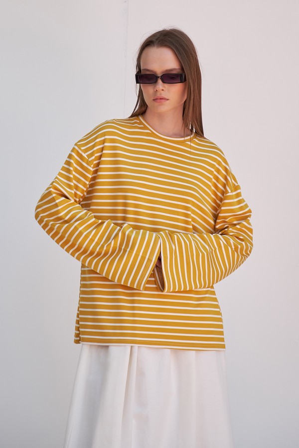 Çizgili Çizgili Basic Bluz Sarı
