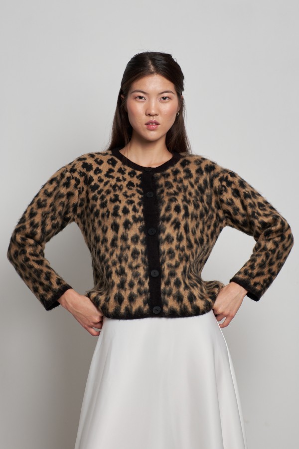 Leopar Desen Hırka Siyah