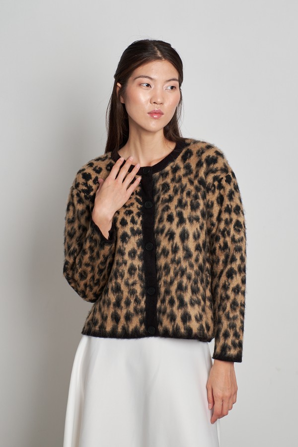Leopar Desen Hırka Siyah