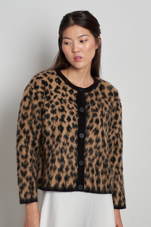 Leopar Desen Hırka Siyah