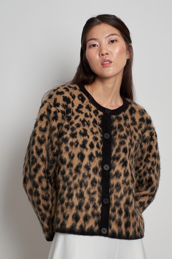 Leopar Desen Hırka Siyah