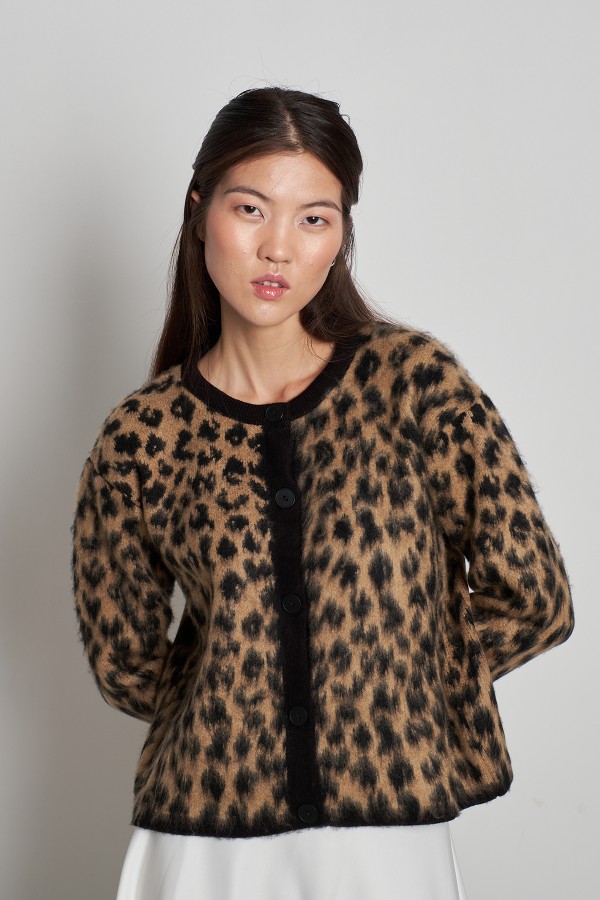 Leopar Desen Hırka Siyah