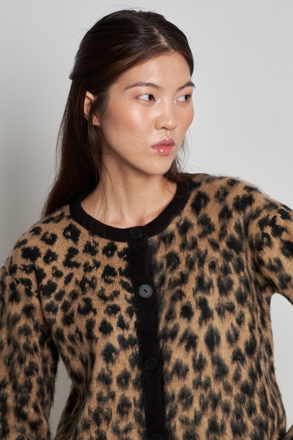 Leopar Desen Hırka Siyah