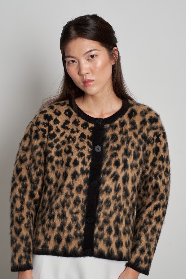 Leopar Desen Hırka Siyah