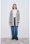 Oversize Çizgili Hırka Krem Siyah