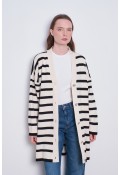 Oversize Çizgili Hırka Krem Siyah
