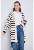 Oversize Çizgili Hırka Krem Siyah