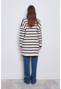 Oversize Çizgili Hırka Krem Siyah
