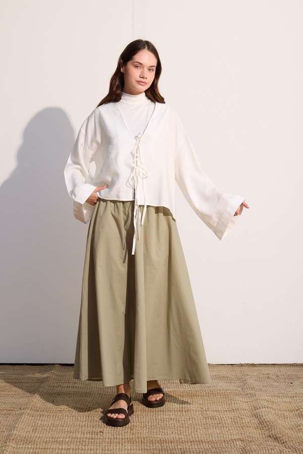 Bağcıklı Kimono Beyaz