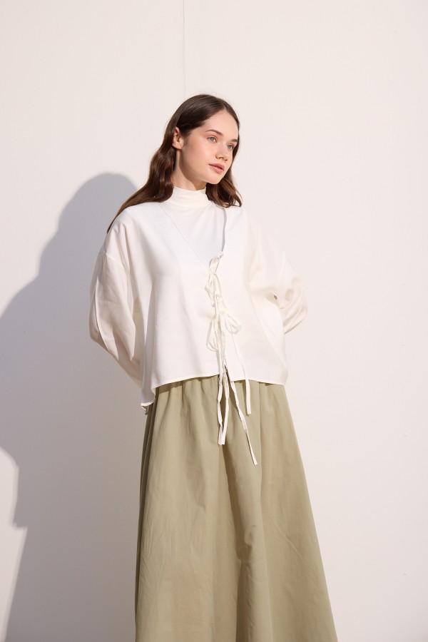 Bağcıklı Kimono Beyaz