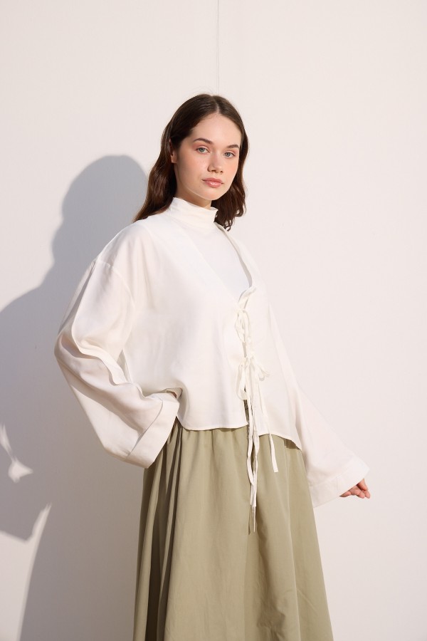 Bağcıklı Kimono Beyaz
