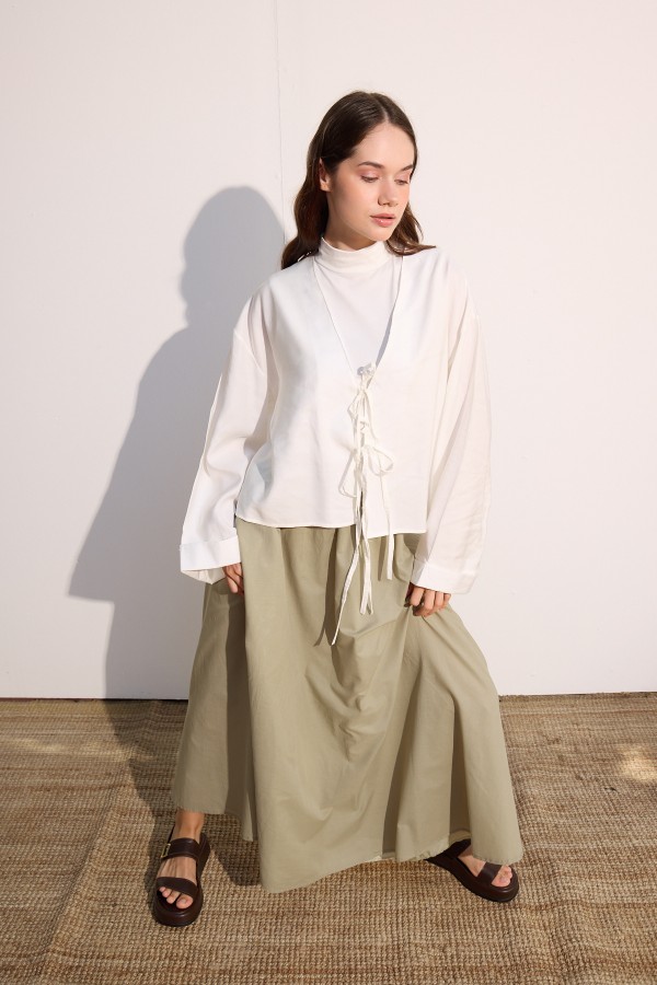 Bağcıklı Kimono Beyaz