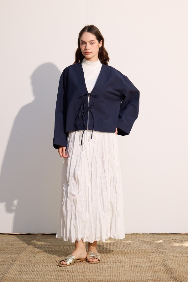 Bağcıklı Kimono Lacivert