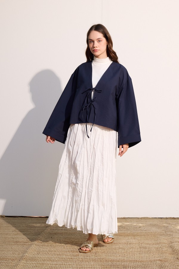 Bağcıklı Kimono Lacivert