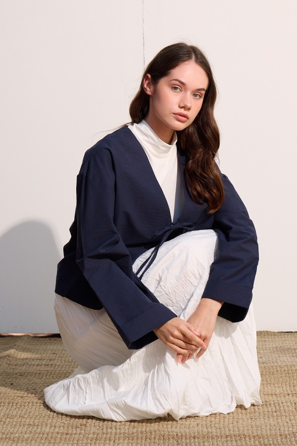 Bağcıklı Kimono Lacivert