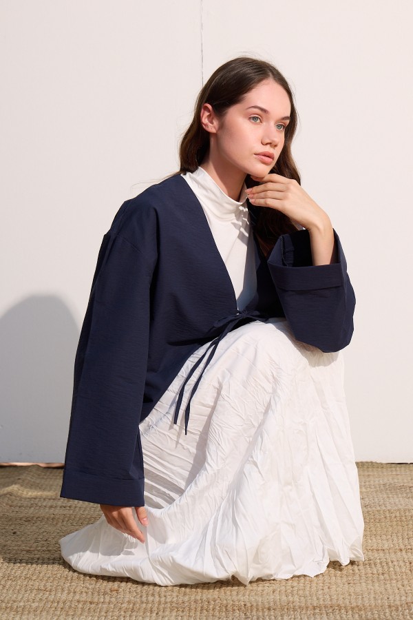 Bağcıklı Kimono Lacivert