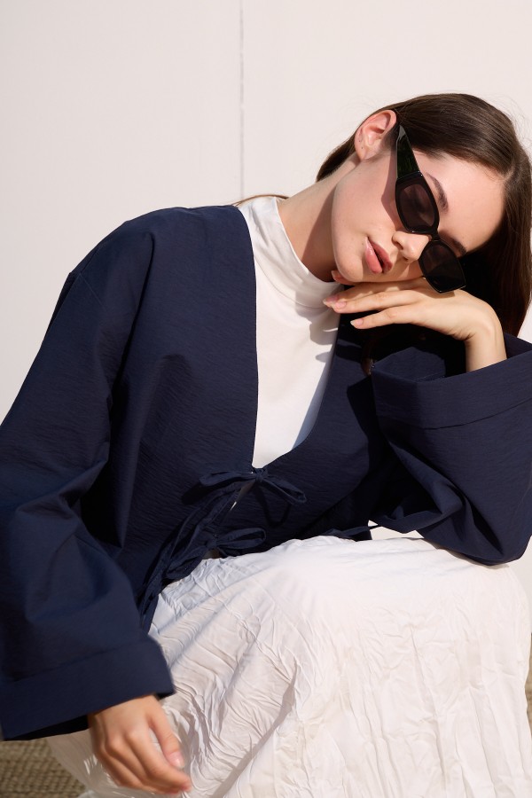 Bağcıklı Kimono Lacivert
