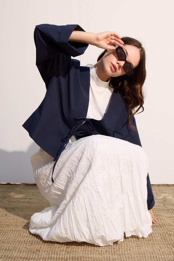 Bağcıklı Kimono Lacivert