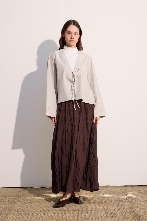 Bağcıklı Kimono Gri