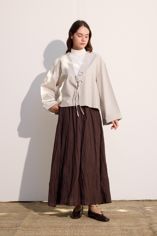 Bağcıklı Kimono Gri