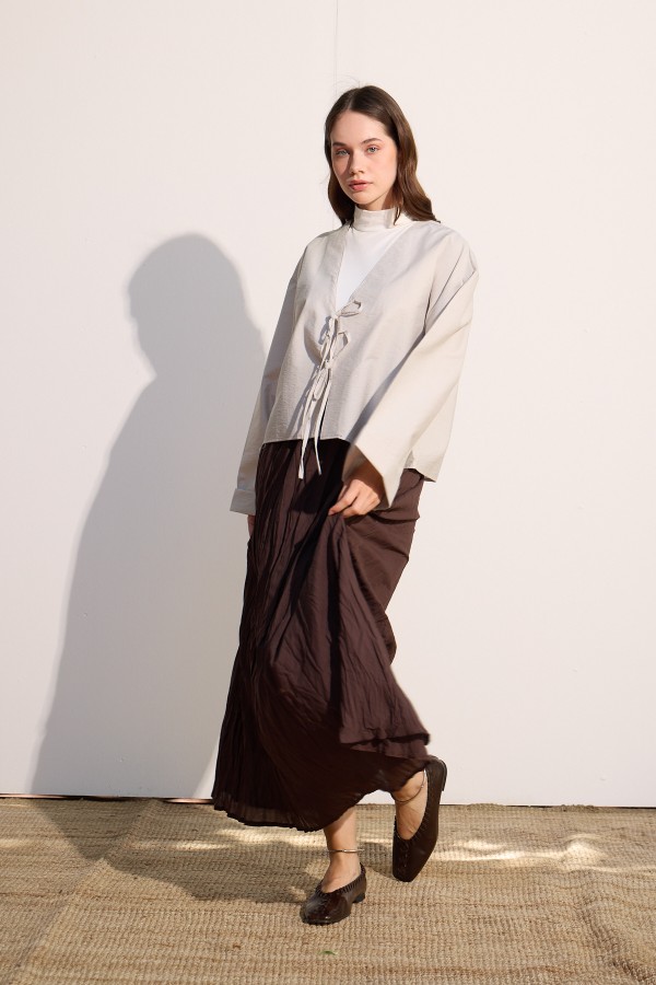 Bağcıklı Kimono Gri