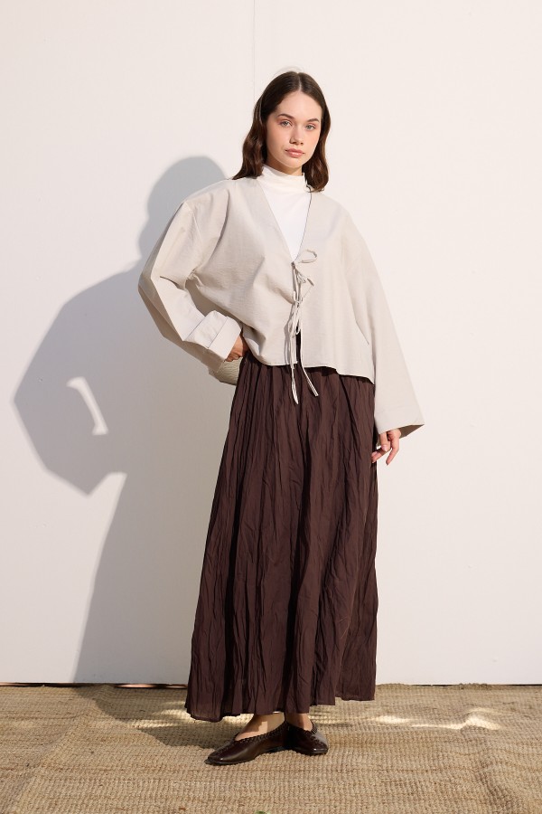 Bağcıklı Kimono Gri