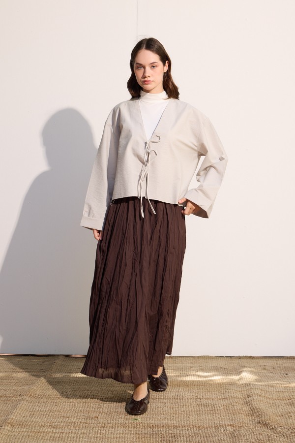 Bağcıklı Kimono Gri