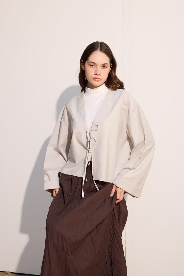 Bağcıklı Kimono Gri