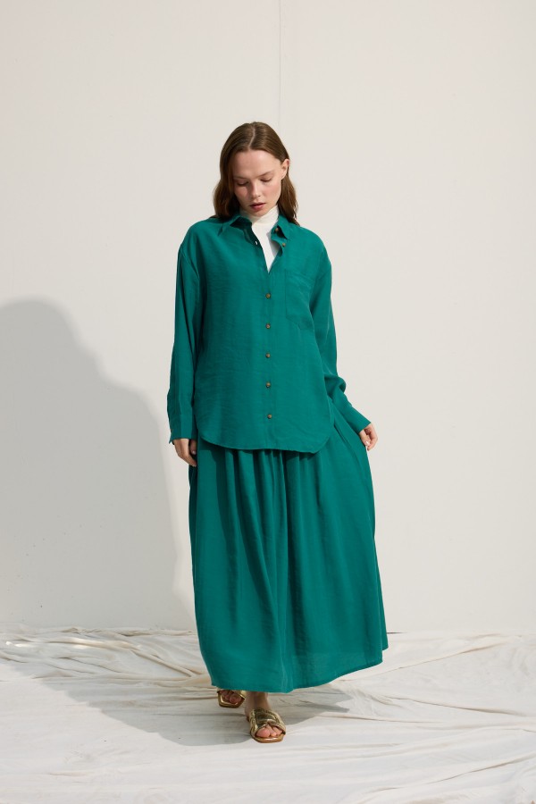 OVERSİZE CEPLİ GÖMLEK BENETTON YEŞİİLİ