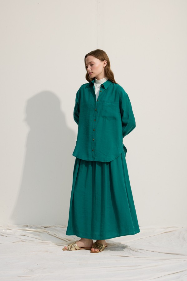OVERSİZE CEPLİ GÖMLEK BENETTON YEŞİİLİ