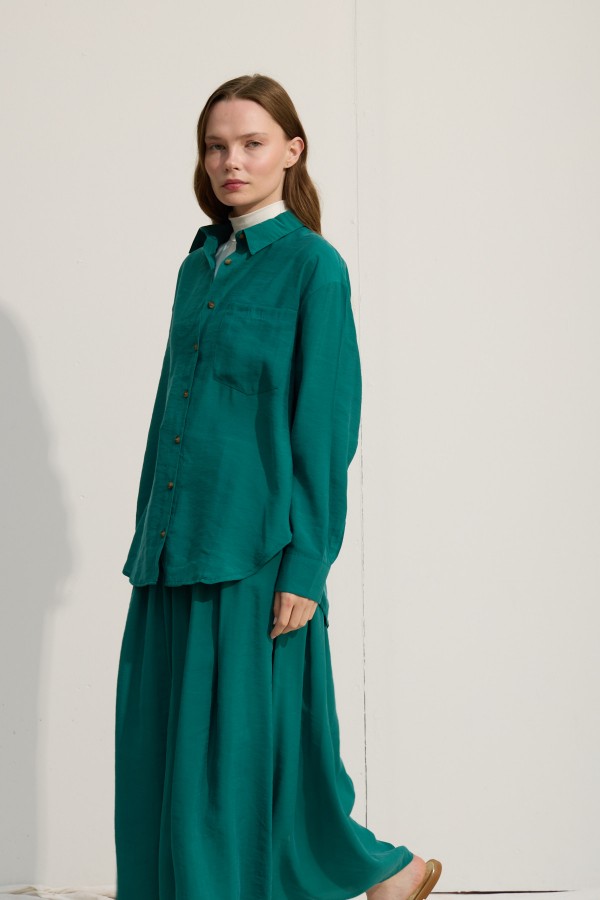 OVERSİZE CEPLİ GÖMLEK BENETTON YEŞİİLİ