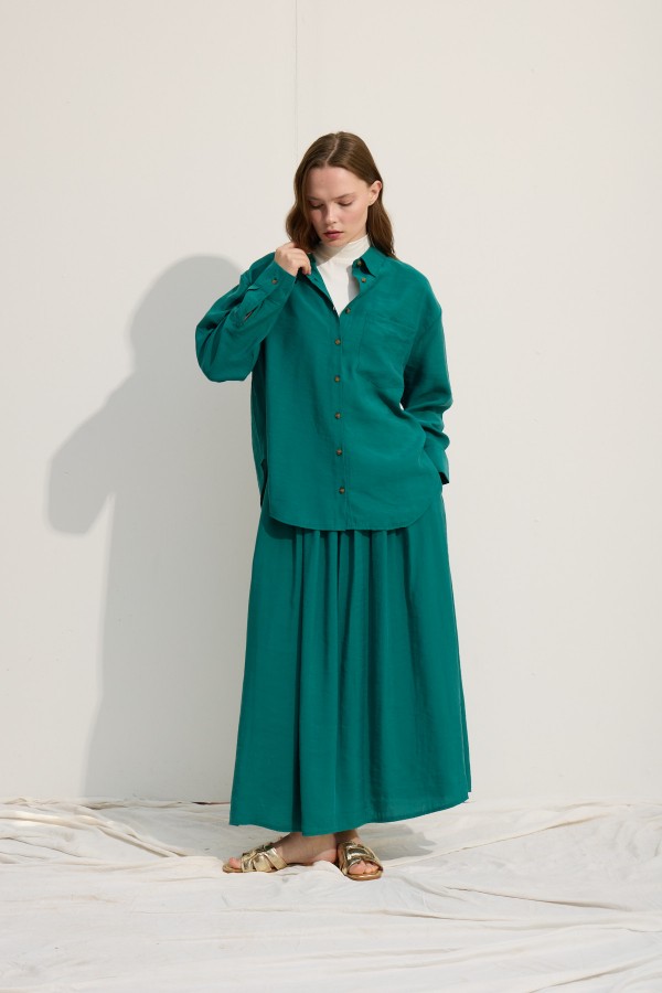 OVERSİZE CEPLİ GÖMLEK BENETTON YEŞİİLİ