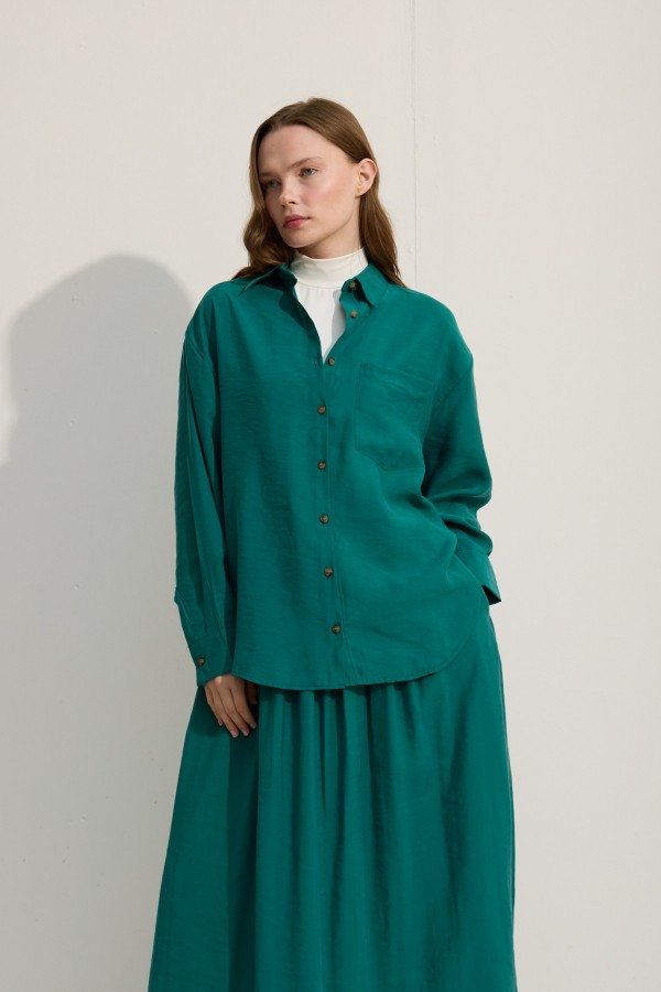 OVERSİZE CEPLİ GÖMLEK BENETTON YEŞİİLİ
