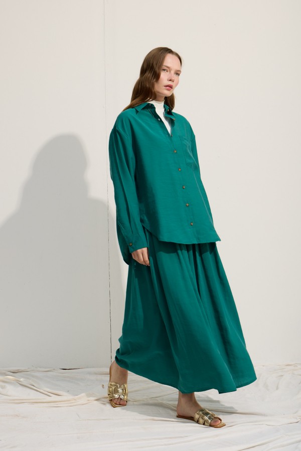 OVERSİZE CEPLİ GÖMLEK BENETTON YEŞİİLİ