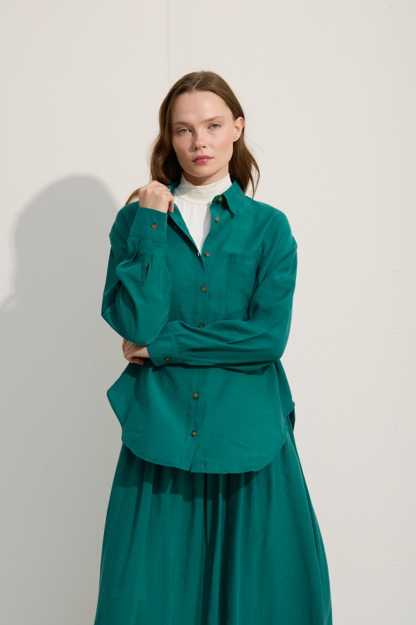 OVERSİZE CEPLİ GÖMLEK BENETTON YEŞİİLİ
