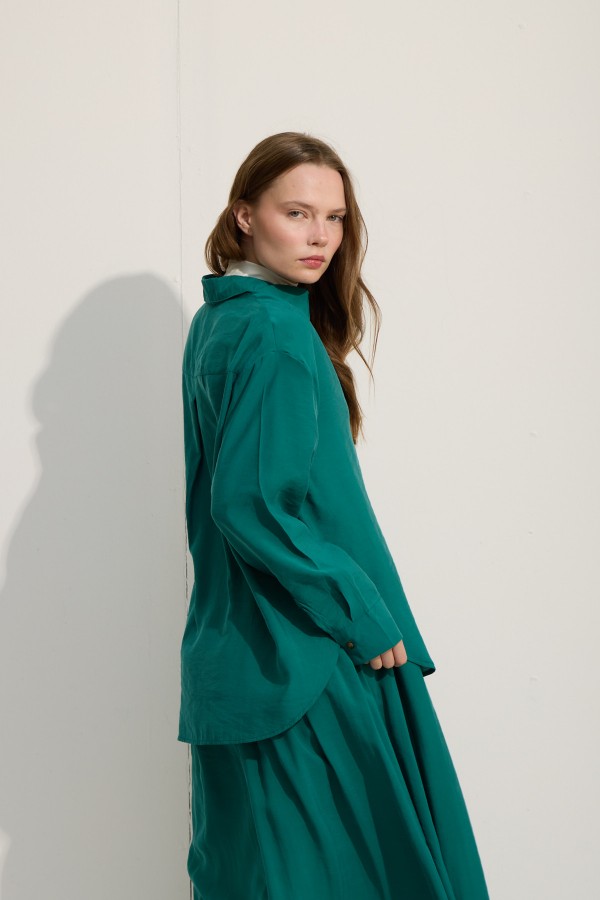 OVERSİZE CEPLİ GÖMLEK BENETTON YEŞİİLİ