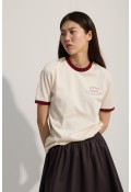  KONTRAST ŞERİTLİ BASKILI TSHIRT VİŞNE