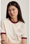  KONTRAST ŞERİTLİ BASKILI TSHIRT VİŞNE