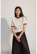  KONTRAST ŞERİTLİ BASKILI TSHIRT VİŞNE