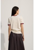  KONTRAST ŞERİTLİ BASKILI TSHIRT VİŞNE