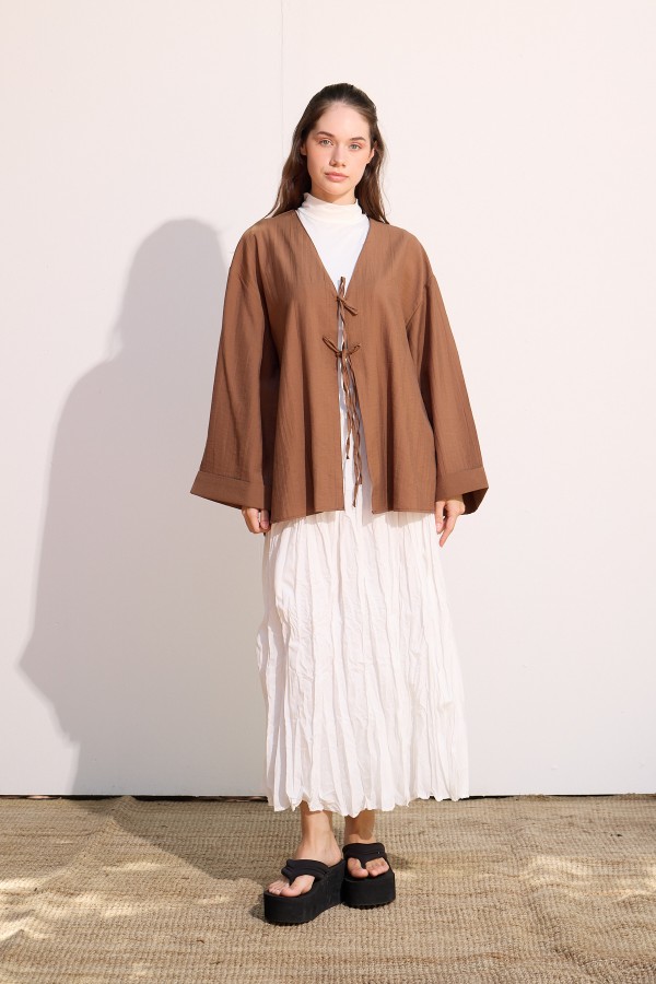Bağcıklı Kimono Uzun Tarçın