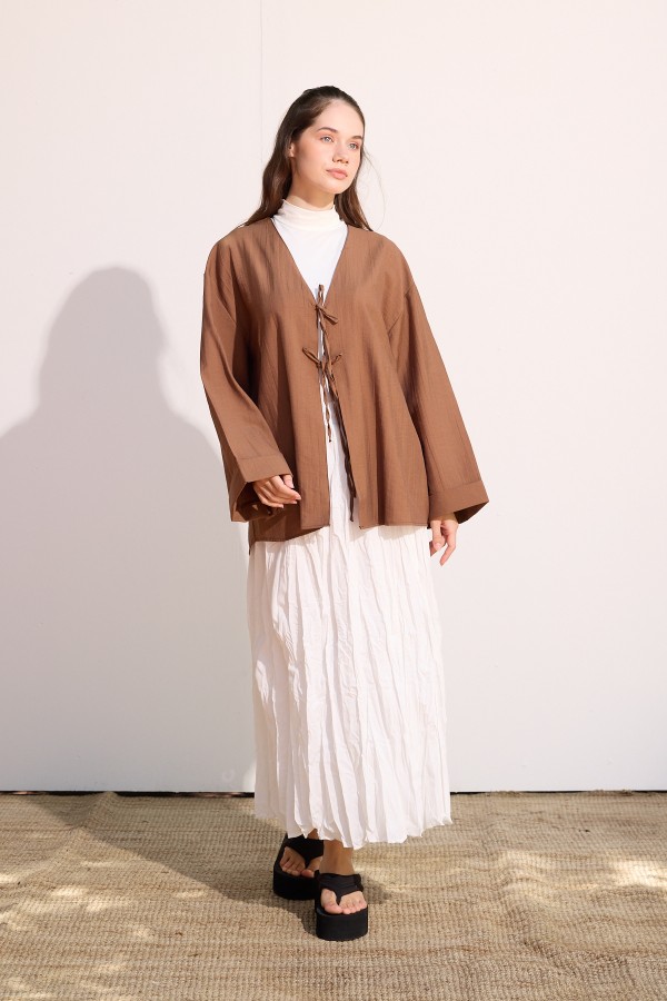 Bağcıklı Kimono Uzun Tarçın