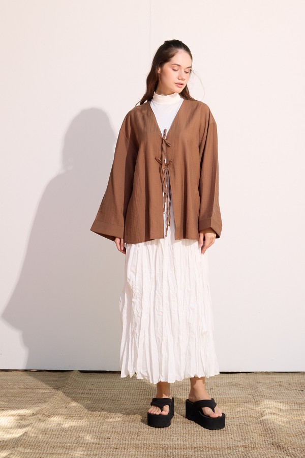 Bağcıklı Kimono Uzun Tarçın