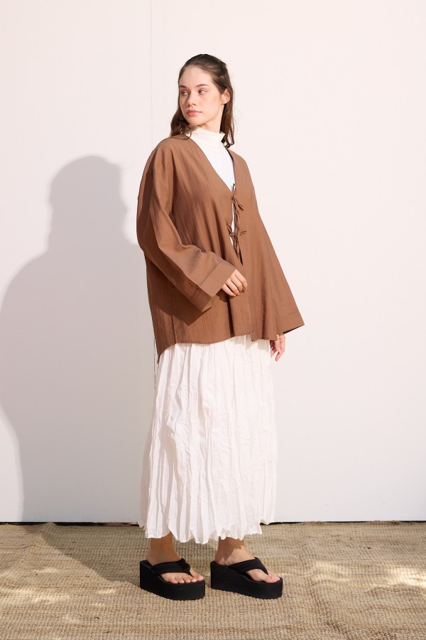 Bağcıklı Kimono Uzun Tarçın