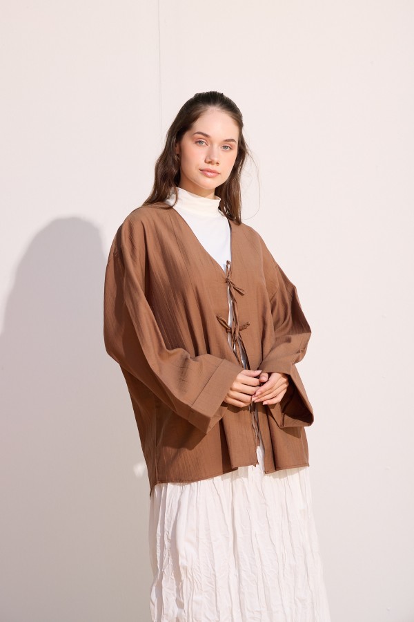 Bağcıklı Kimono Uzun Tarçın