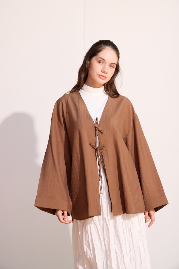 Bağcıklı Kimono Uzun Tarçın