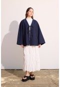 Bağcıklı Uzun Kimono Lacivert