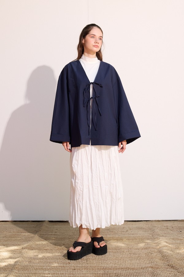 Bağcıklı Uzun Kimono Lacivert